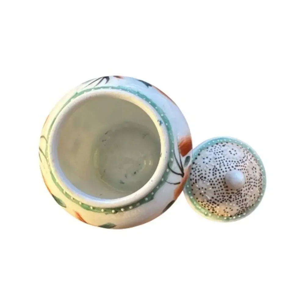 Small Vintage Orange Green Floral Raised Dots 5” Ginger Jar